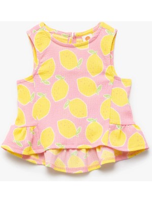 Koton Bisiklet Yaka Bürümcük Kolsuz Fırfırlı Limon Desenli Atlet