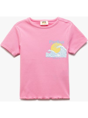 Koton Pamuklu Kısa Kollu Bisiklet Yaka Kaşkorse Baskılı Tişört