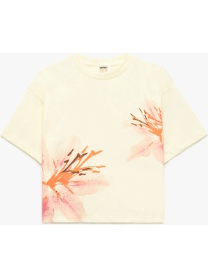 Koton Çiçek Baskılı Kısa Kollu Bisiklet Yaka Pamuklu Tişört