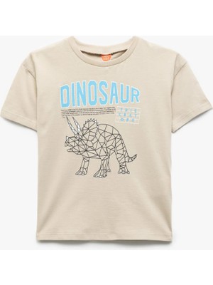 Koton Dinozor Baskılı Kısa Kollu Bisiklet Yaka Pamuklu Tişört