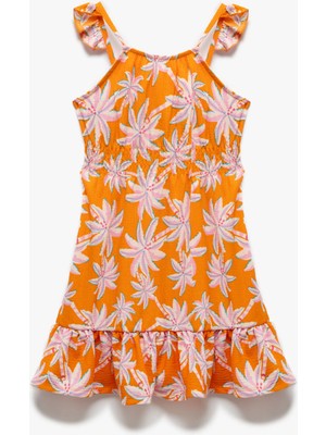 Koton Çiçek Desenli Askılı Fırfırlı A Kesim Midi Elbise