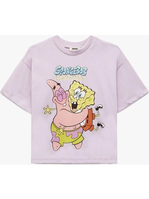 Koton  Pamuklu Sünger Bob Baskılı Kısa Kollu Bisiklet Yaka Lisanslı Tişört