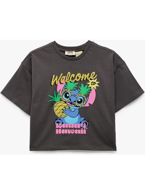 Koton Pamuklu Bisiklet Yaka Kısa Kollu Lisanslı Simli Stitch Baskılı Tişört