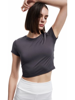Koton Kısa Kollu Bisiklet Yaka Crop Spor Tişört
