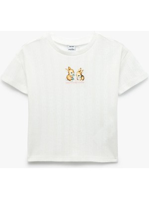 Koton Pamuklu Tavşan Baskılı Bisiklet Yaka Kısa Kollu Tişört