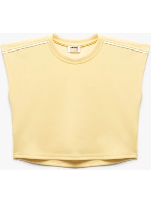 Koton Viskon Karışımlı Biyeli Kolsuz Bisiklet Yaka Basic Crop Tişört