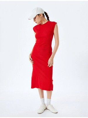 Koton Kolsuz Bisiklet Yaka Slim Fit Midi Elbise