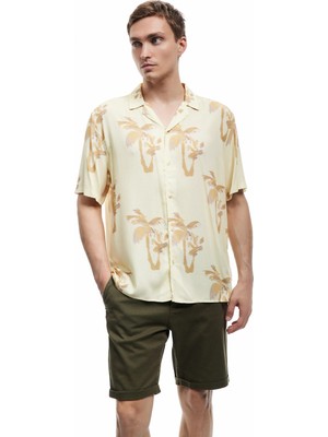 Koton Kısa Kollu Devrik Yaka Viskon Palmiye Desenli Yazlık Gömlek