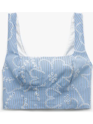 Koton Pamuklu Brodeli Fistolu Arkası Gipe Detaylı Kalın Askılı Crop Büstiyer