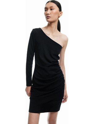 Koton Uzun Kollu Tek Omuz Mini Elbise