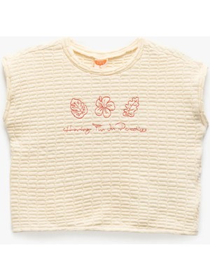 Koton Nakış Detaylı Kolsuz Bisiklet Yaka Çizgili Tişört