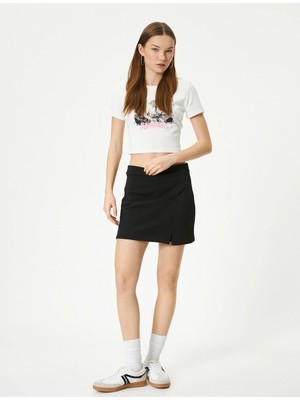 Koton Mini Etek Yüksek Bel Yırtmaç Detaylı Slim Fit Krep Scuba Kumaş