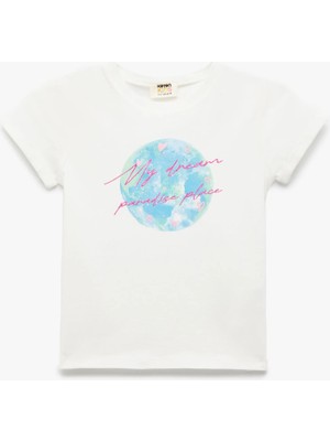 Koton Pamuklu Kısa Kollu Bisiklet Yaka Baskılı Tişört