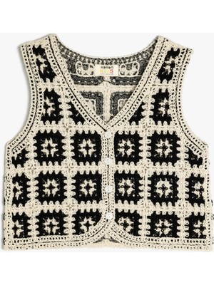 Koton Örgü Detaylı Kolsuz V Yaka Pamuklu Triko Yelek