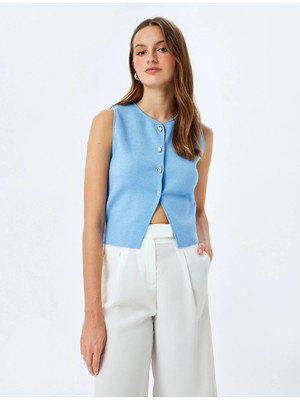 Koton Düğmeli Kolsuz Bisiklet Yaka Triko Yelek