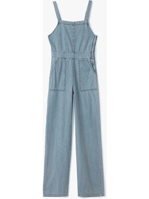 Koton Kare Yaka Cepli Dikiş Detaylı Kolsuz Denim Tulum