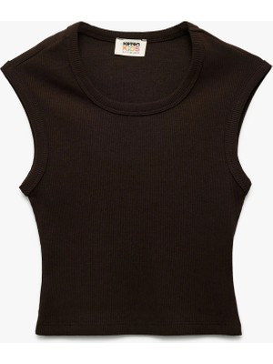 Koton Pamuklu Kolsuz Bisiklet Yaka Fitilli Slim Fit Crop Atlet