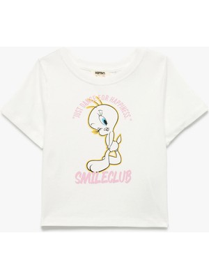 Koton Tweety Lisanslı Kısa Kollu Bisiklet Yaka Pamuklu Baskılı Tişört