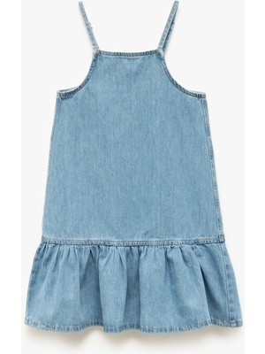 Koton Ip Askılı Oversize Pamuklu Pileli Denim Elbise