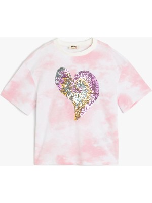 Koton Pullu Payetli Kısa Kollu Bisiklet Yaka Pamuklu Oversize Tişört