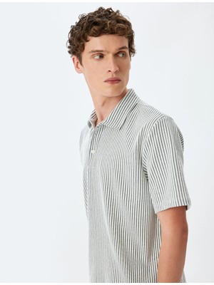 Koton Kısa Kollu Çizgili Regular Fit Pamuk Karışımlı Polo Yaka Tişört