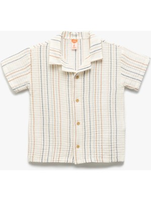 Koton Kısa Kollu Pamuklu Çizgili Müslin Gömlek