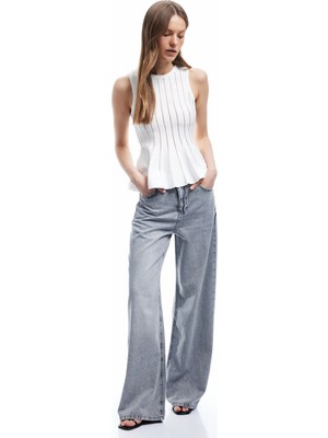 Koton Pamuklu Bol Kalıp Geniş Paça Normal Bel Denim Pantolon - Loose Straight Fit Jean