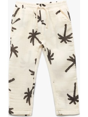 Koton Beli Bağcıklı Pamuklu Cepli Palmiye Desenli Pantolon