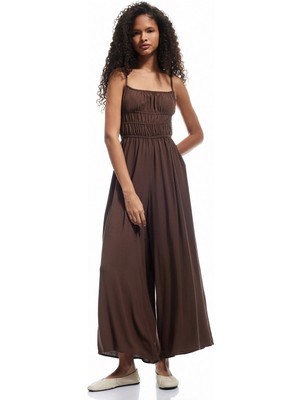 Koton Kolsuz U Yaka Askılı Viskon Sırt Detaylı Salopet Tulum