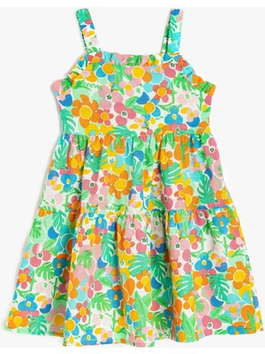 Koton Pamuklu Kare Yaka Çiçek Desenli A Kesim Askılı Elbise