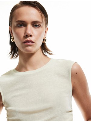 Koton Slim Fit Drapeli Bisiklet Yaka Kolsuz Bluz