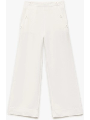 Koton Keten Viskon Karışımlı Geniş Paça Düğmeli Pantolon