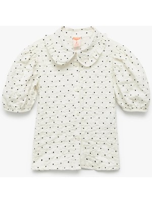 Koton Bebe Yaka Dokulu Rahat Kesim Kısa Kollu Pamuklu Puantiyeli Balon Kollu Gömlek