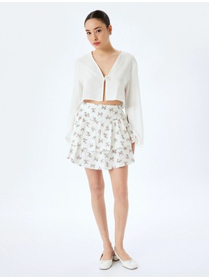 Koton Volanlı Çiçekli Mini Şort Etek