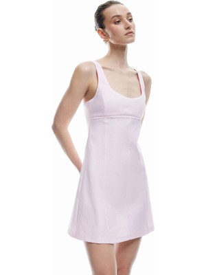 Koton U Yaka A Kesim Pamuk Keten Karışımlı Askılı Mini Elbise