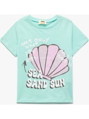 Koton Pamuklu Kısa Kollu Bisiklet Yaka Deniz Kabuğu Baskılı Tişört