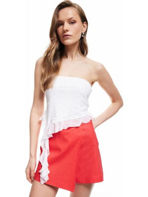 Koton Regular Fit Kruvaze Mini Keten Şort Etek