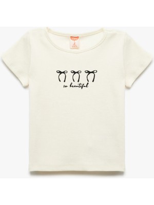 Koton Bisiklet Yaka Kısa Kollu Pamuklu Kurdele Nakışlı Tişört