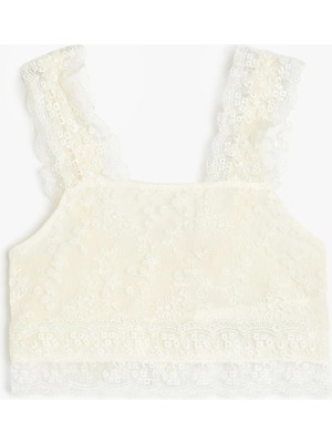 Koton Dantel Detaylı Kare Yaka Askılı Crop Bluz