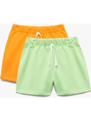 Koton Pamuklu Basic Çok Renkli Beli Lastikli 2'li Şort Seti