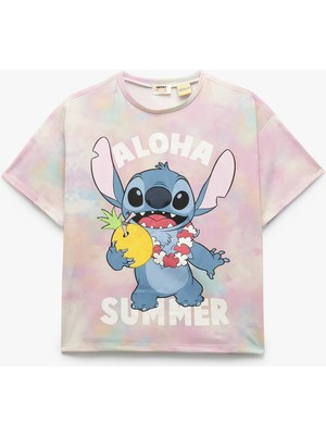 Koton Lisanslı Stitch Baskılı Bisiklet Yaka Kısa Kollu Tişört