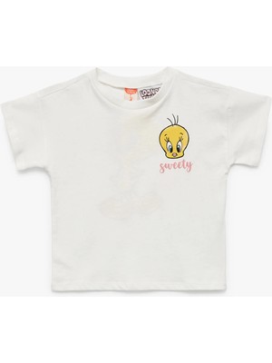 Koton Lisanslı Baskılı Kısa Kollu Bisiklet Yaka Pamuklu Tweety Tişört