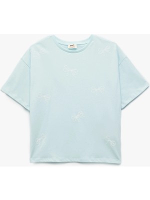 Koton Fiyonk Baskılı Kısa Kollu Bisiklet Yaka Pamuklu Tişört