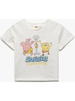Koton Lisanslı Sünger Bob Baskılı Kısa Kollu Bisiklet Yaka Pamuklu Tişört