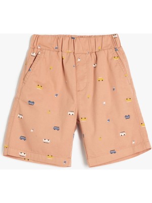 Koton Pamuklu Araba Desenli Beli Lastikli Cepli Şort