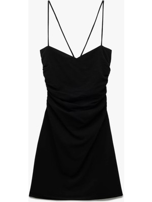 Koton Viskon Keten Karışımlı Slim Fit Drapeli Ince Askılı Mini Elbise