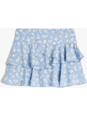 Koton Çiçek Desenli Viskon Şort Etek Kız Çocuklar İçin Kat Detaylı Rahat Yazlık Tasarım