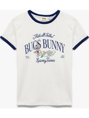 Koton Lisanslı Bugs Bunny Baskılı Kısa Kollu Bisiklet Yaka Tişört