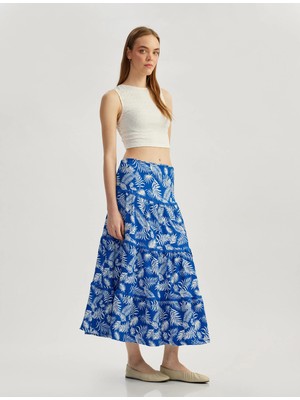 Koton Çiçekli Volanlı Yüksek Bel Rahat Kalıp Midi Etek