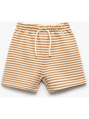 Koton Beli Bağcıklı Pamuklu Çizgili Şort Erkek Çocuklar İçin Yazlık Rahat Kesim Tasarım